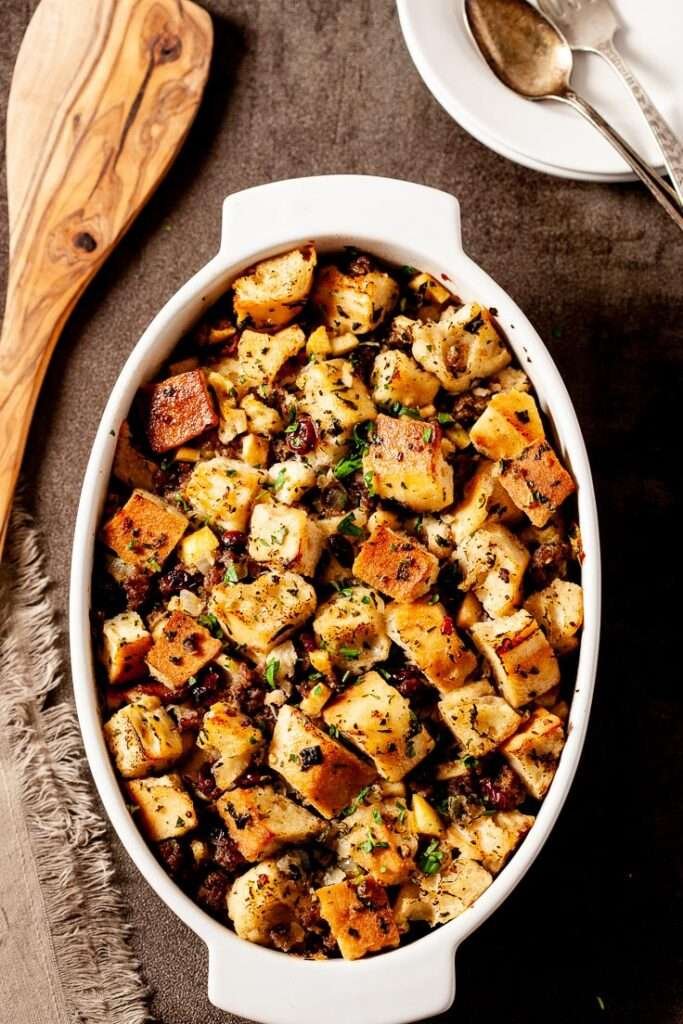 Homemade Stuffing Served with Apple Sauce Homemade Stuffing Served with Apple Sauce